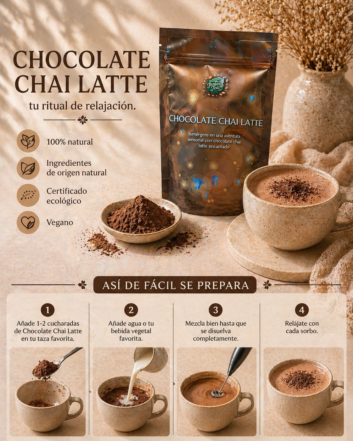 Chocolate Chai Latte Ecológico – Ritual relajante con especias